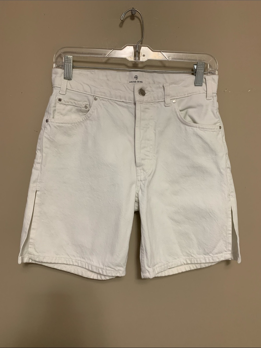 Anine Bing Women’s Delaney White  Size 24 Denim Shorts with Side Slits Luxury
